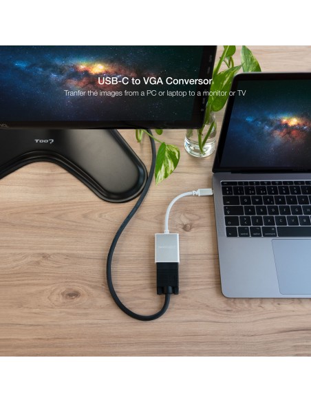 Conversor USB-C a VGA. USB-C/M-VGA/H, Aluminio 10 cm