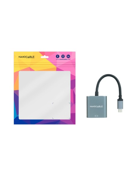 Conversor USB-C a VGA, USB-C/M-VGA/H, Aluminio, Gris, 10 cm