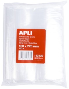 Paq 100 bolsas autocierre cremallera 160x220 mm zipper apli