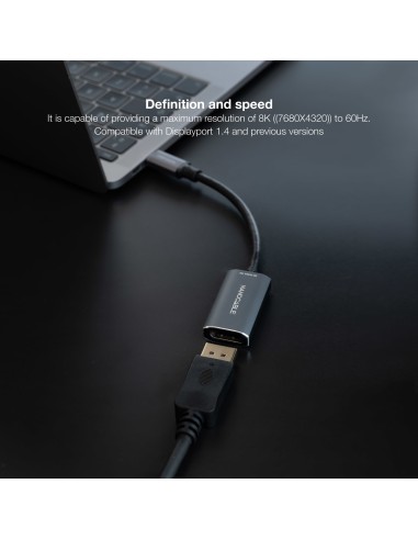 Conversor USB-C a DisplayPort 8K Aluminio, 15 cm, Gris