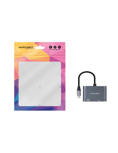 Conversor USB-C a HDMI/VGA 15 cm, Gris