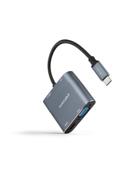 Conversor USB-C a HDMI/VGA/USB3.0/PD 15 cm, Gris