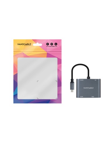 Conversor USB-C a HDMI/VGA/USB3.0/PD 15 cm, Gris