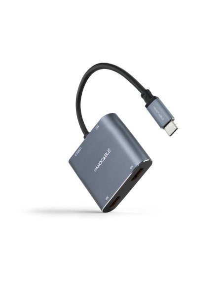 Conversor USB-C a 2xHDMI/USB2.0/PD, 15 cm, Gris