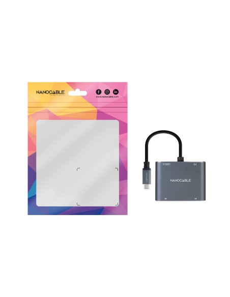 Conversor USB-C a 2xHDMI/USB2.0/PD, 15 cm, Gris