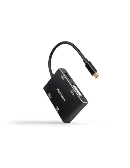 Conversor USB-C/M a HDMI/H + DVI/H + DP/H + VGA/H, Negro, 10 cm