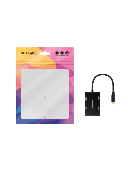 Conversor USB-C/M a HDMI/H + DVI/H + DP/H + VGA/H, Negro, 10 cm