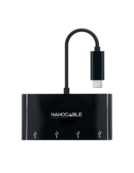 Adaptador USB-C a 4xUSB 3.0. USB-C/M-USB 3.0/H, Negro, 10 cm