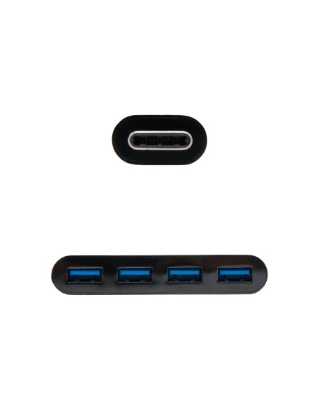 Adaptador USB-C a 4xUSB 3.0. USB-C/M-USB 3.0/H, Negro, 10 cm