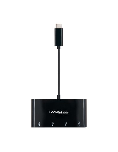 Adaptador USB-C a 4xUSB 3.0. USB-C/M-USB 3.0/H, Negro, 10 cm
