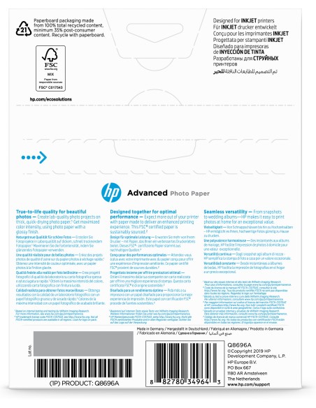 Papel fotográfico Advanced, brillante, 250 g/m2, 13 x 18 cm (127 x 178 mm), 25 hojas