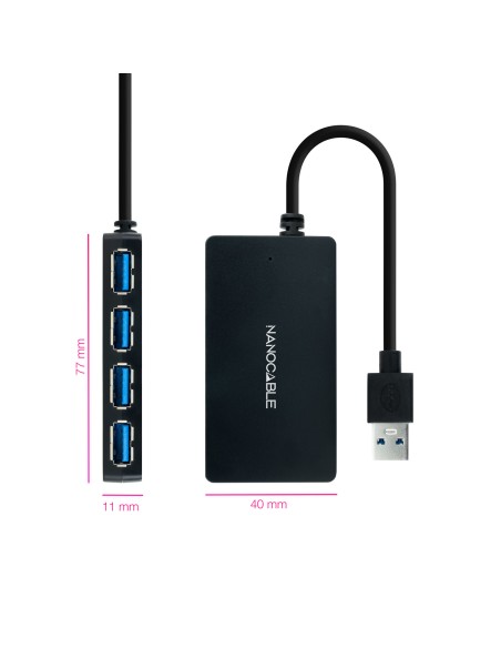 Hub USB 3.0 con 4 Puertos de USB 3.0, USB-A/M-USB 3.0/H, Negro, 15 cm
