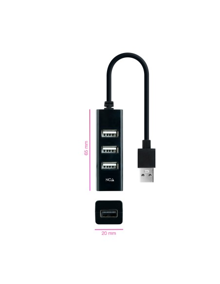 Hub USB 2.0 con 4 Puertos de USB 2.0, USB-A/M-USB 2.0/H, Negro, 15 cm