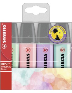 Estuche 4 marcadores fluorescentes stabilo boss 70 pastel colores surtidos 