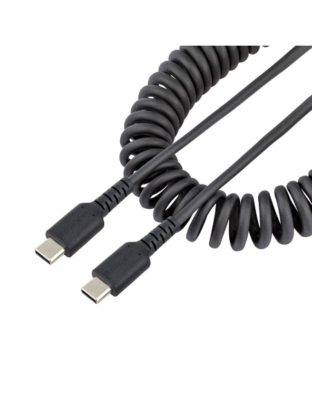 Cable de 1m de Carga USB C a USB C, Cable USB Tipo C Rizado de Carga Rápida y Servicio Pesado, Cable USB 2.0 USBC, de Fibra de 