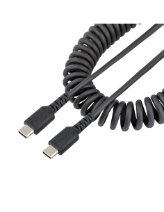 Cable de 50cm de Carga USB C a USB C, Cable USB Tipo C Rizado de Carga Rápida y Servicio Pesado, Cable USB 2.0 USBC, de Fibra d