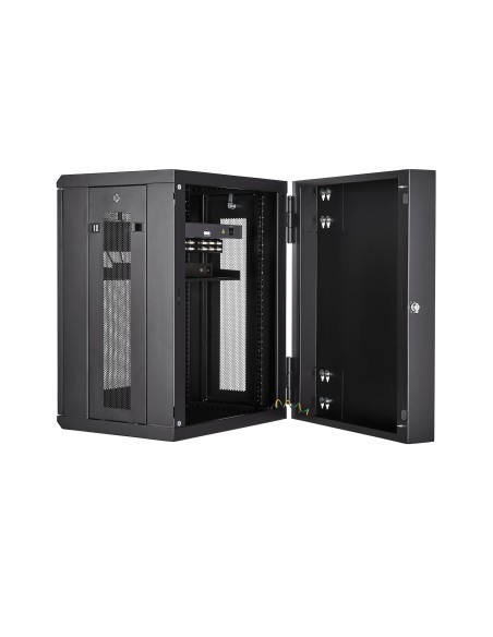 Armario Rack de Pared para Servidores 15U 19" 4 Columnas y Estante 1U - Rack de Servidores de Montaje en Pared con Bisagra - Ra