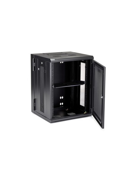 Armario Rack de Pared para Servidores 15U 19" 4 Columnas y Estante 1U - Rack de Servidores de Montaje en Pared con Bisagra - Ra