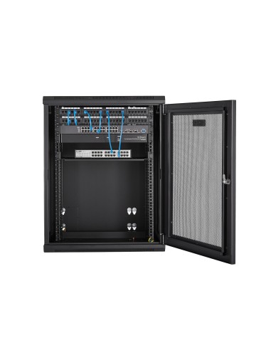 Armario Rack de Pared para Servidores 15U 19" 4 Columnas y Estante 1U - Rack de Servidores de Montaje en Pared con Bisagra - Ra