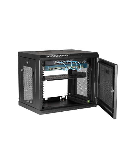 Armario Rack de Pared para Servidores 9U 19"2 Columnas y Estante 1U - Rack de Servidores de Montaje en Pared - Rack Ventilado p