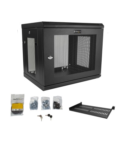 Armario Rack de Pared para Servidores 9U 19"2 Columnas y Estante 1U - Rack de Servidores de Montaje en Pared - Rack Ventilado p