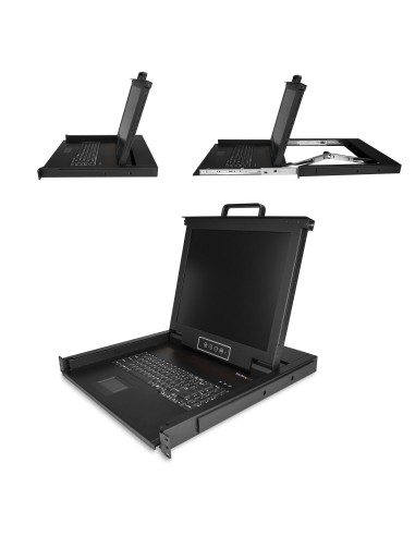 Consola KVM de Montaje en Rack - Teclado QWERTY - KVM para Rack de Servidores de 1 puerto VGA con Monitor LCD de 17" - Switch K