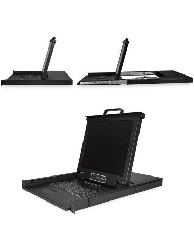 Consola KVM de 16 Puertos para Montaje en Rack con Cables de 1,8m - Teclado QWERTY - Conmutador KVM integrado con monitor LCD d