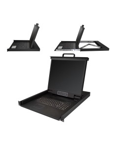 Consola KVM de Montaje en Rack de Servidores - Teclado QWERTY - KVM VGA de 1 Puerto con Monitor LCD de 19" - Switch KVM 1U con  2