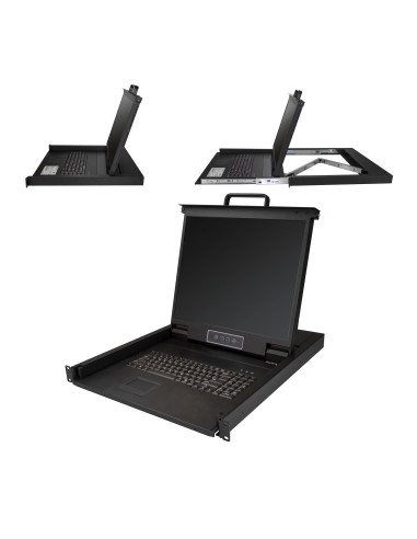 Consola KVM de Montaje en Rack de Servidores - Teclado QWERTY - KVM VGA de 1 Puerto con Monitor LCD de 19" - Switch KVM 1U con 