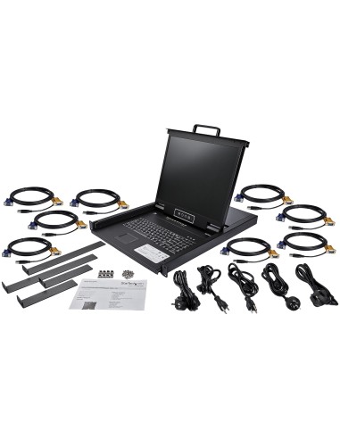 Consola KVM de 8 puertos para Montaje en Rack - Teclado QWERTY - con Cables de 1,8m - Conmutador KVM con Monitor LCD de 19" - S