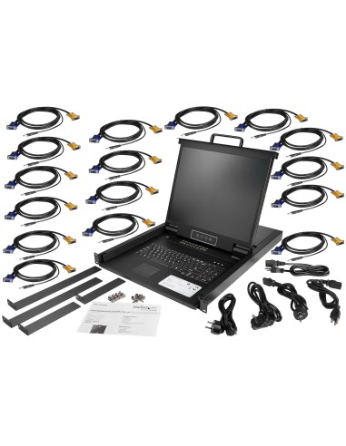 Consola KVM de 16 puertos para Montaje en Rack - Teclado QWERTY - con Cables de 1,8m - Conmutador KVM con Monitor LCD de 19" - 