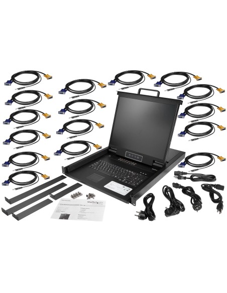 Consola KVM de 16 puertos para Montaje en Rack - Teclado QWERTY - con Cables de 1,8m - Conmutador KVM con Monitor LCD de 19" - 