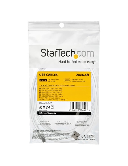 Cable de 2m de Carga USB A a USB C - de Carga Rápida y Sincronización Rápida USB 2.0 a USB Tipo C - Revestimiento TPE de Fibra 