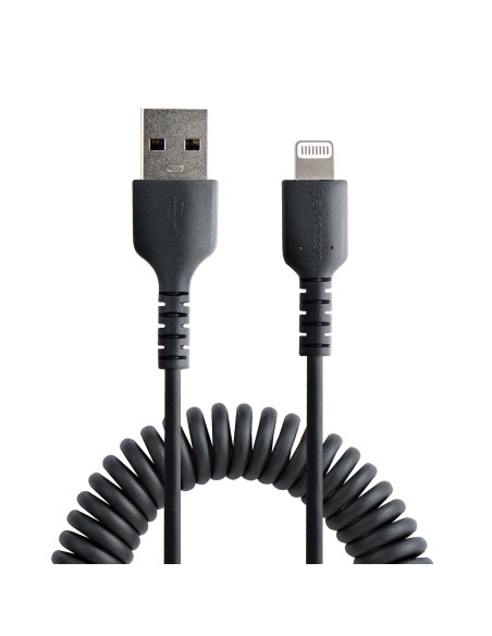 Cable 50cm USB a Lightning con Certificación MFi, Cable Rizado de Carga para iPhone, Negro, con Recubrimiento de TPE, Núcleo de