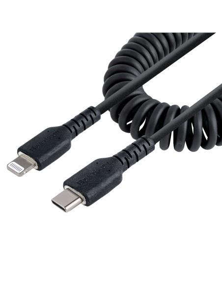 Cable de 50cm USB-C a Lightning MFi, Cable USB Tipo C Rizado de Carga Negro para iPhone, con Recubrimiento de TPE, Núcleo de Fi