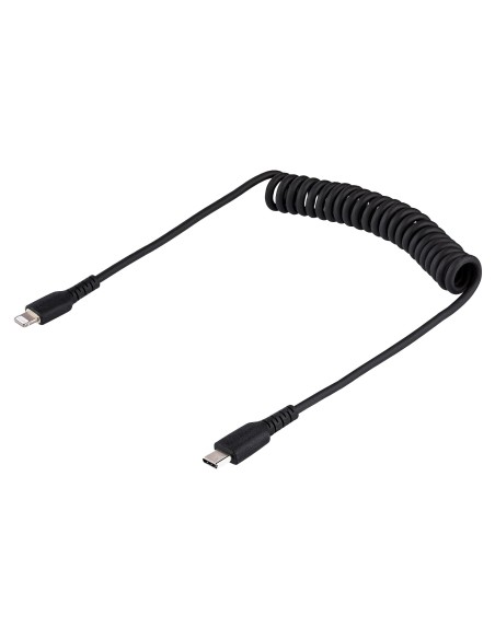 Cable de 50cm USB-C a Lightning MFi, Cable USB Tipo C Rizado de Carga Negro para iPhone, con Recubrimiento de TPE, Núcleo de Fi