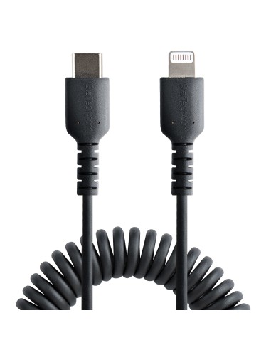 Cable de 50cm USB-C a Lightning MFi, Cable USB Tipo C Rizado de Carga Negro para iPhone, con Recubrimiento de TPE, Núcleo de Fi