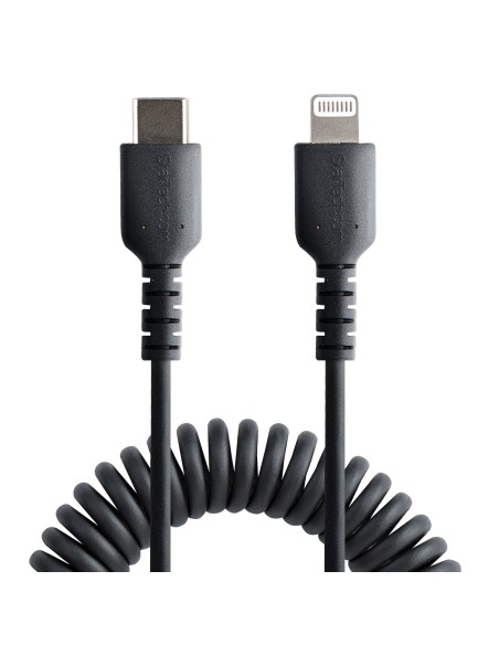 Cable de 50cm USB-C a Lightning MFi, Cable USB Tipo C Rizado de Carga Negro para iPhone, con Recubrimiento de TPE, Núcleo de Fi