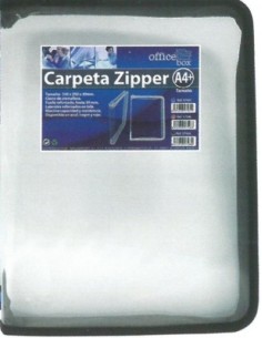 Carpeta zipper a4 transparente con cierre de cremallera y ribete negro