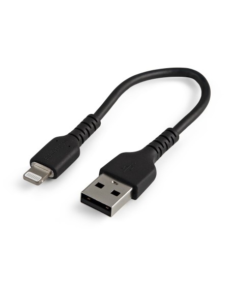 Cable Resistente USB-A a Lightning de 15 cm Negro - Cable de Sincronización y Carga USB Tipo A a Lightning con Fibra de Aramida