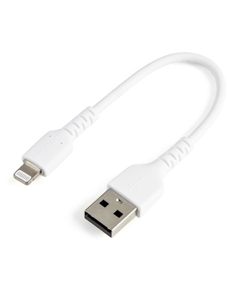 Cable Resistente USB-A a Lightning de 15 cm Blanco - Cable de Sincronización y Carga USB Tipo A a Lightning con Fibra de Aramid