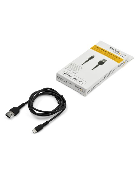 Cable Resistente USB-A a Lightning de 1 m Negro - Cable de Alimentación y Sincronización USB Tipo A a Lightning con Fibra de Ar