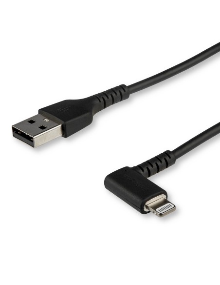Cable Resistente USB-A a Lightning de 1 m - Negro -Acodado en un Ángulo de 90° a la Derecha - Cable de Carga y Sincronización U