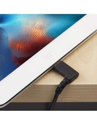 Cable Resistente USB-A a Lightning de 1 m - Negro -Acodado en un Ángulo de 90° a la Derecha - Cable de Carga y Sincronización U