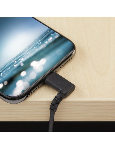 Cable Resistente USB-A a Lightning de 1 m - Negro -Acodado en un Ángulo de 90° a la Derecha - Cable de Carga y Sincronización U