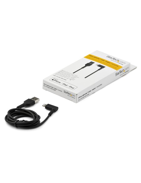 Cable Resistente USB-A a Lightning de 1 m - Negro -Acodado en un Ángulo de 90° a la Derecha - Cable de Carga y Sincronización U