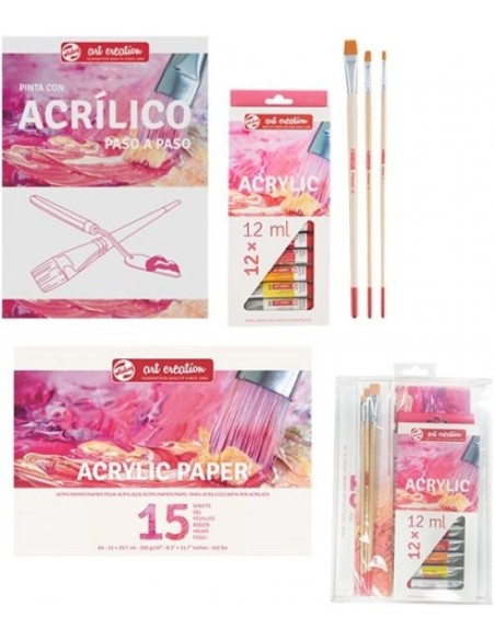 SET ACRILICO ART CREATION CON PINCELES BLOC PASO A PASO