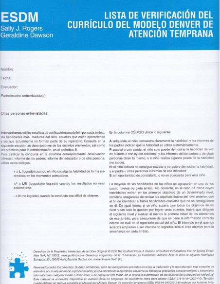 Lista de verificacion del Curriculo del Modelo Denver de Atencion Temprana