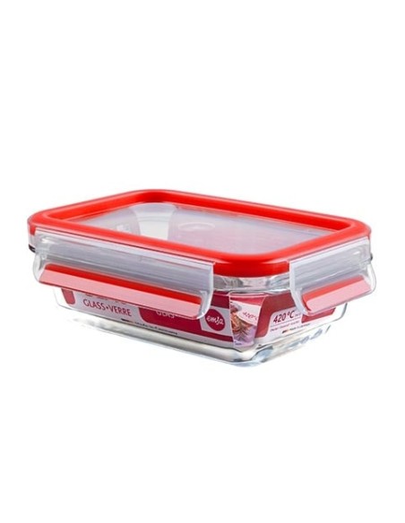 CLIP & CLOSE Glas Rectangular Caja 0,5 L Rojo, Transparente 1 pieza(s)