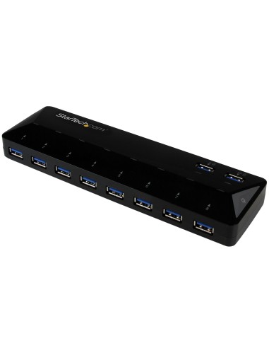Concentrador USB 3.0 (5Gbps) de 10 Puertos - Ladrón con Puertos de Carga y Sincronización - Hub con 2 Puertos de 1,5A